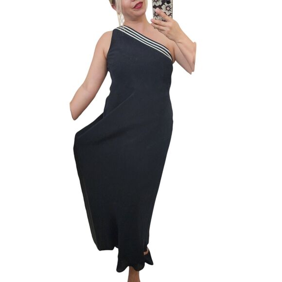 VTG Lauren Ralph Lauren Classic 100% Silk One Shoulder Maxi Dress Sz 8 Old Money - Picture 2 of 9